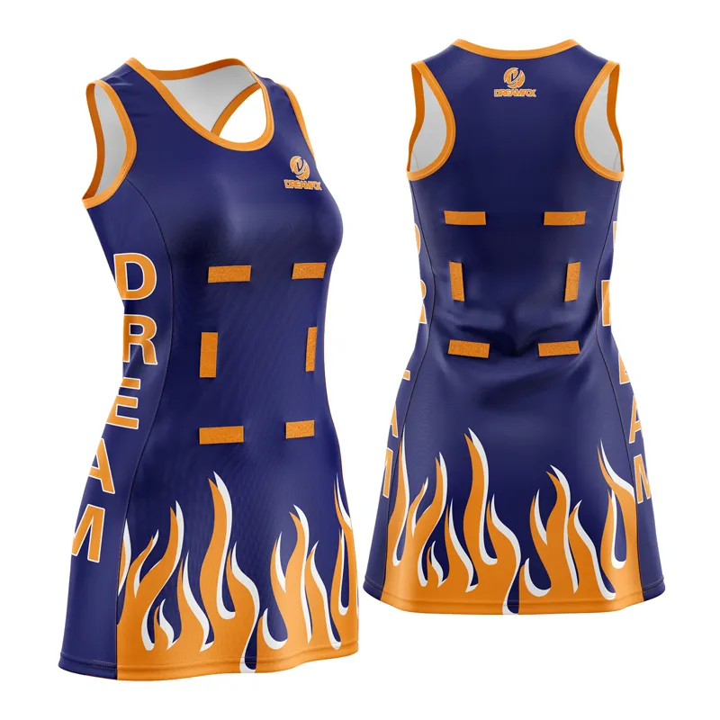 Custom-Made Sublimation Printed Quick-Drying Flame Pattern Netball Dress