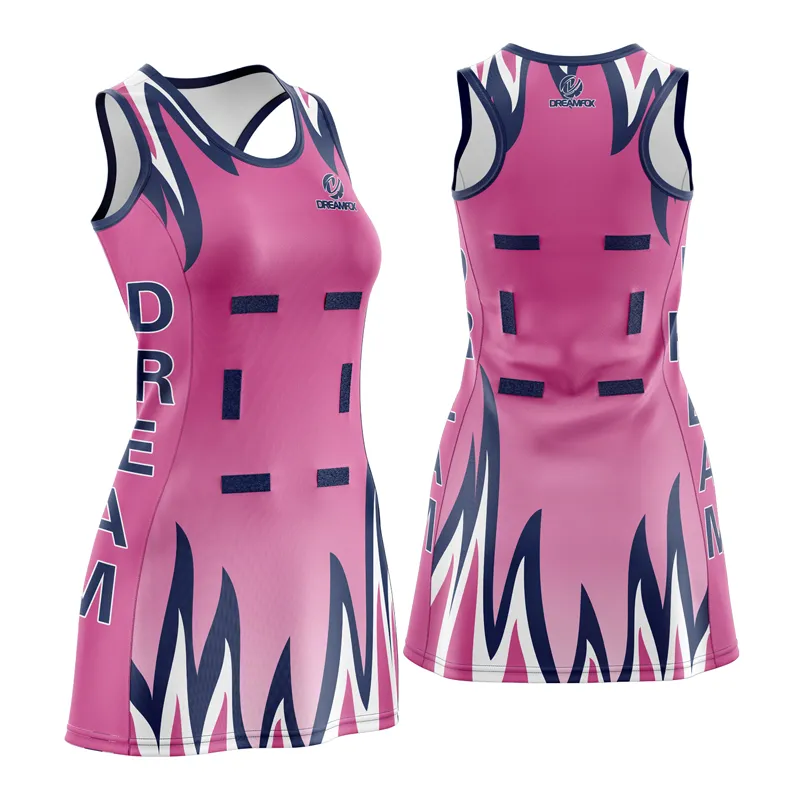 Customized breathable and quick-drying pink flame netball dress