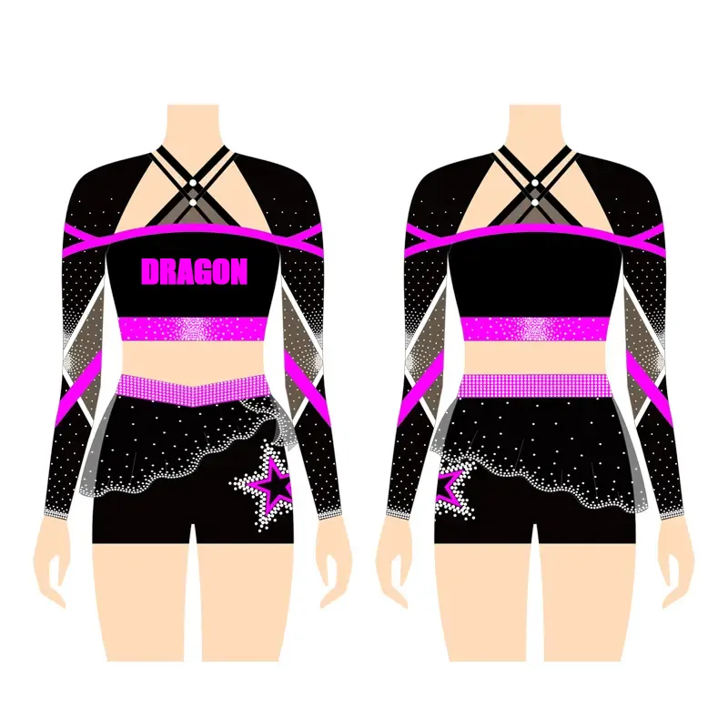 Free Design Custom Cheer Dance Uniform Cheerleading Uniform With Sublimation Printing AB rhinestones supplier