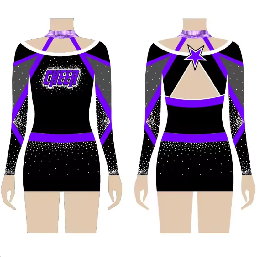 Long Sleeve Cheerleading Uniform Dance Skirt Sublimation Spandex Multicolor Cheerleader Uniform Customized girls Cheerleading Costumes