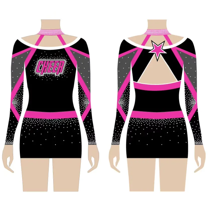 Long Sleeve Cheerleading Uniform Dance Skirt Sublimation Spandex Multicolor Cheerleader Uniform Customized girls Cheerleading Costumes