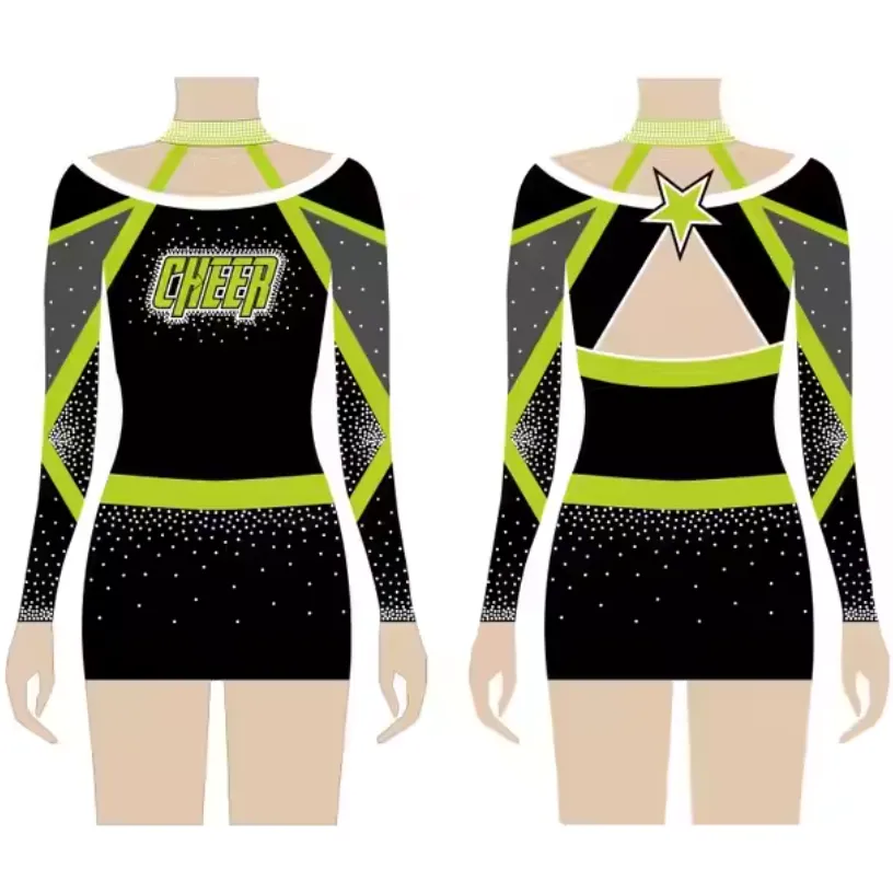 Long Sleeve Cheerleading Uniform Dance Skirt Sublimation Spandex Multicolor Cheerleader Uniform Customized girls Cheerleading Costumes