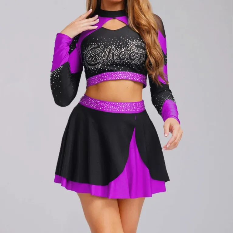 Wholesale Comfortable Compression Cheerleading Bras and Shorts Cheerleading Practice Sets With Shiny Rhinestones Wholesale Comfortable Compression Cheerleading Bras and Shorts Cheerleading Practice Sets With Shiny Rhinestones