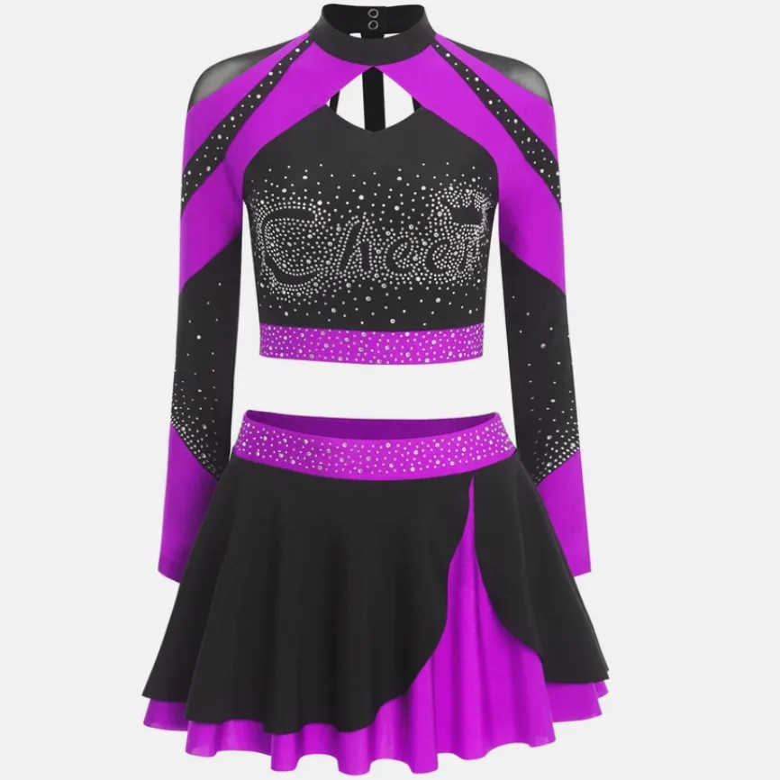 Wholesale Comfortable Compression Cheerleading Bras and Shorts Cheerleading Practice Sets With Shiny Rhinestones