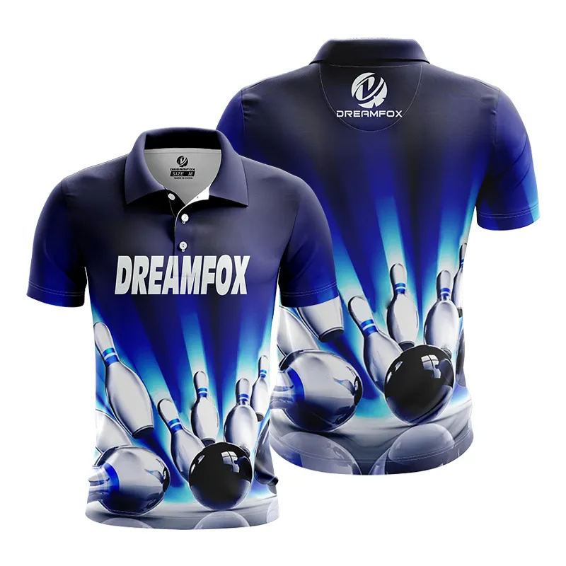 Custom Logo Men's Fitness Activewear Classic Button-Up Collar Contrast Colored Panels Bowling Polo Shirts