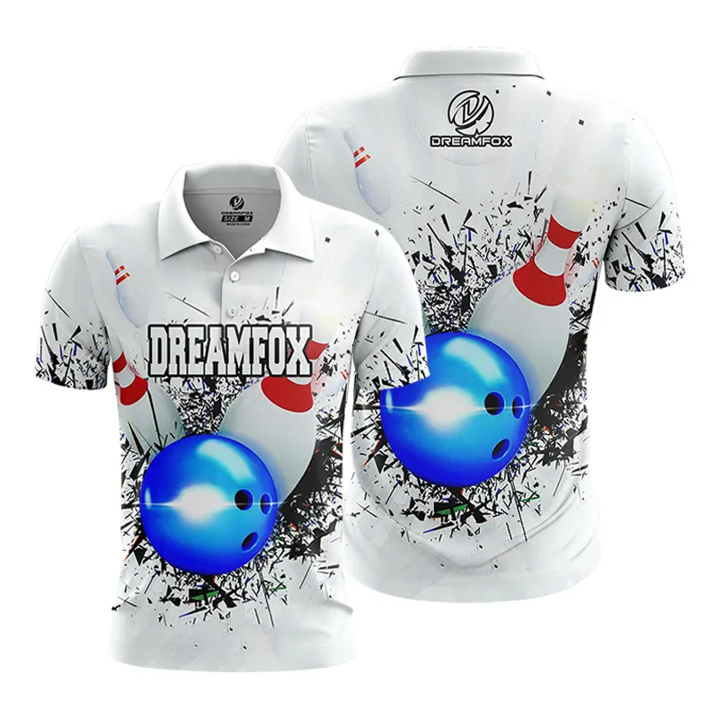 Custom Logo Men's Fitness Activewear Classic Button-Up Collar Contrast Colored Panels Bowling Polo Shirts