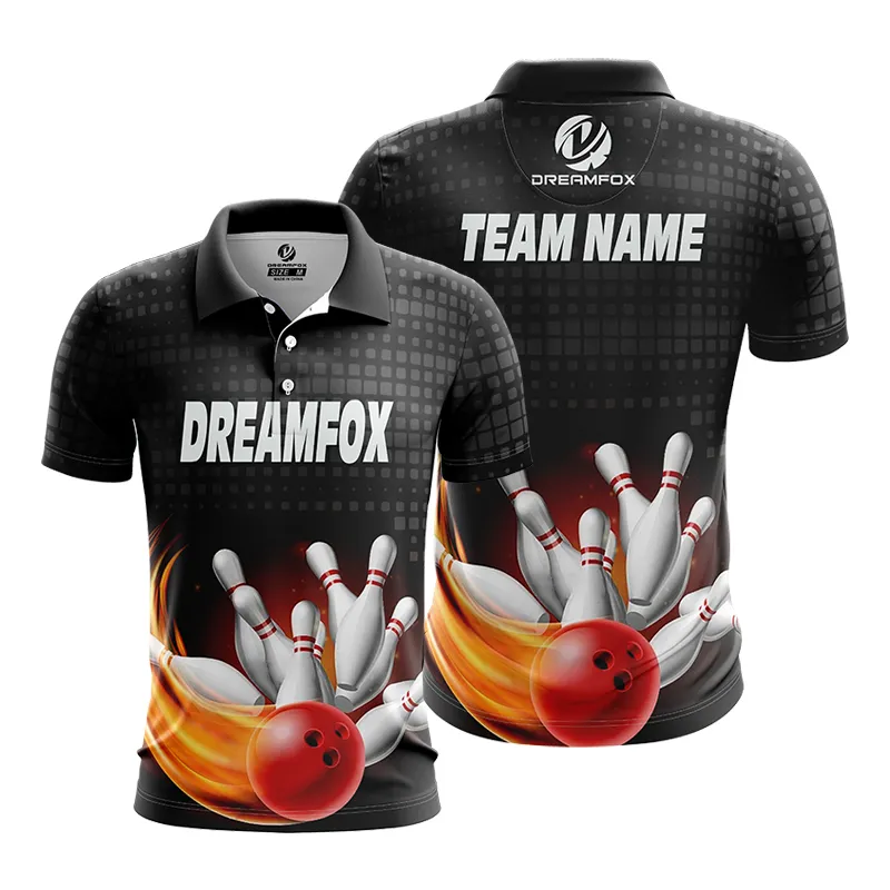 Custom Logo Men's Fitness Activewear Classic Button-Up Collar Contrast Colored Panels Bowling Polo Shirts