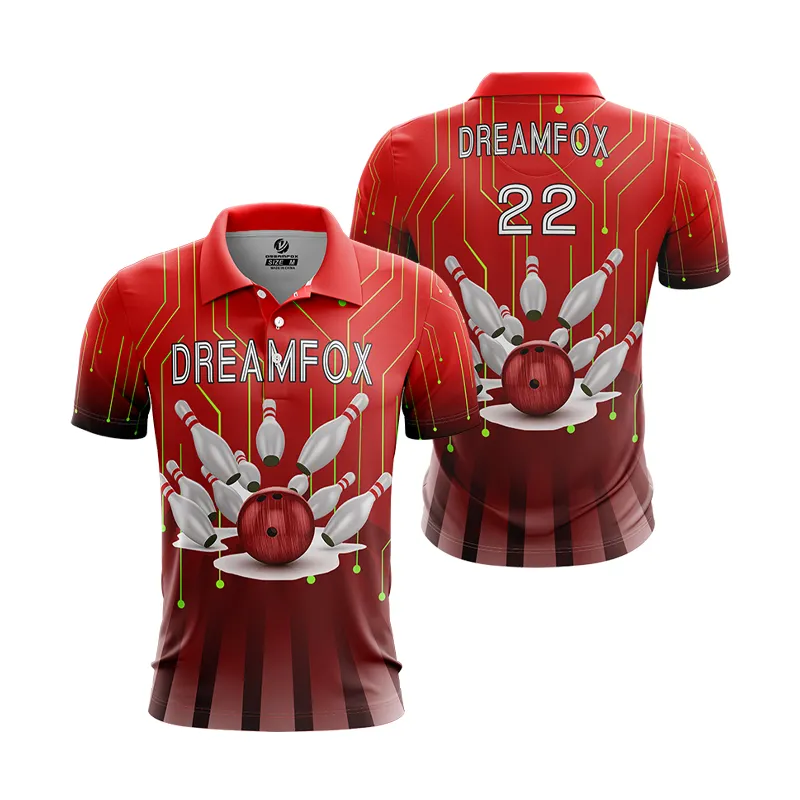 OEM Custom New Design Bowling Club Logo 100% Polyester Knitted Button Collar Comfort Bowling Polo Shirt manufacturer