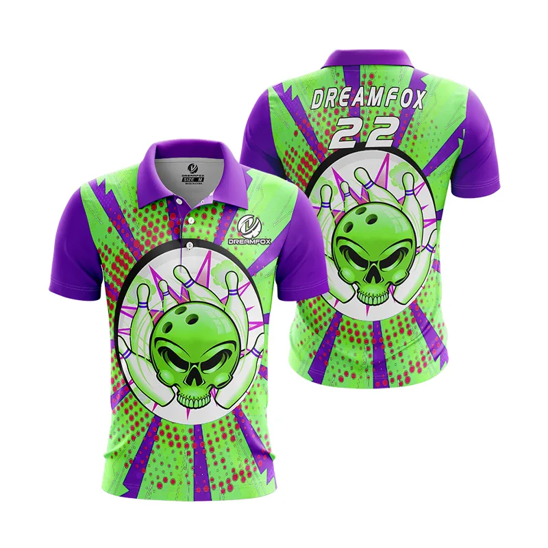 OEM Custom New Design Bowling Club Logo 100% Polyester Knitted Button Collar Comfort Bowling Polo Shirt manufacturer
