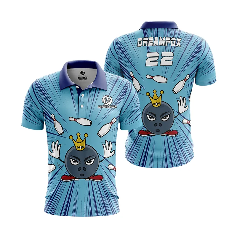 OEM Custom New Design Bowling Club Logo 100% Polyester Knitted Button Collar Comfort Bowling Polo Shirt manufacturer