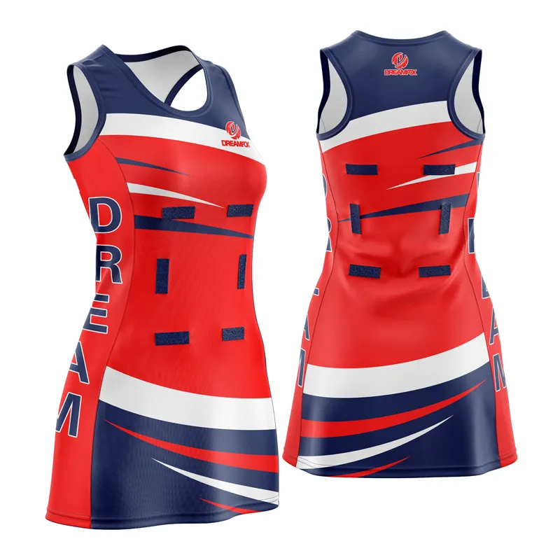 Customized red sublimation printing sweat-absorbing and quick-drying netball dress