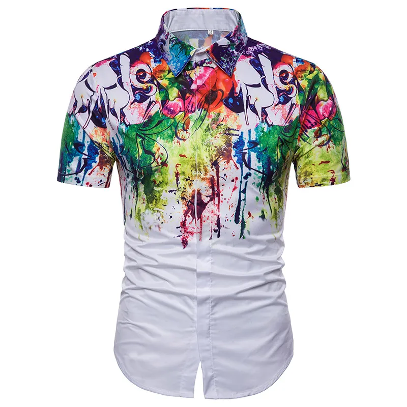 Sublimation Digital Printed Mens Fashion Style Floral Print Sleeve Hawaiian Shirts Floral Beach Shirts Mens Clothing