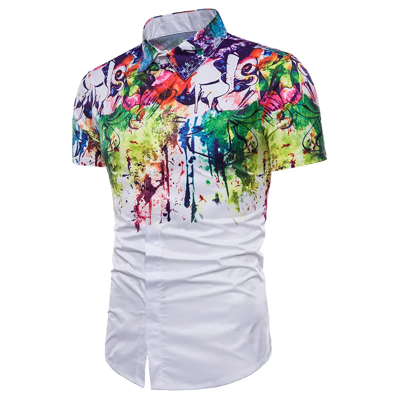 Sublimation Digital Printed Mens Fashion Style Floral Print Sleeve Hawaiian Shirts Floral Beach Shirts Mens Clothing