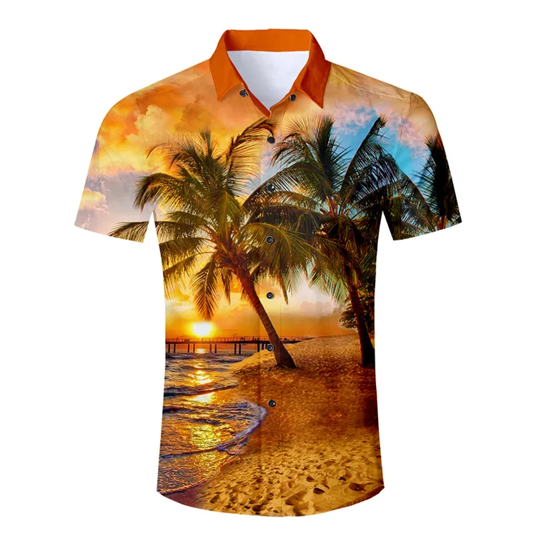 Wholesale Custom Printed Hawaiian Shirts for Men Casual Breathable Poplin Fabric