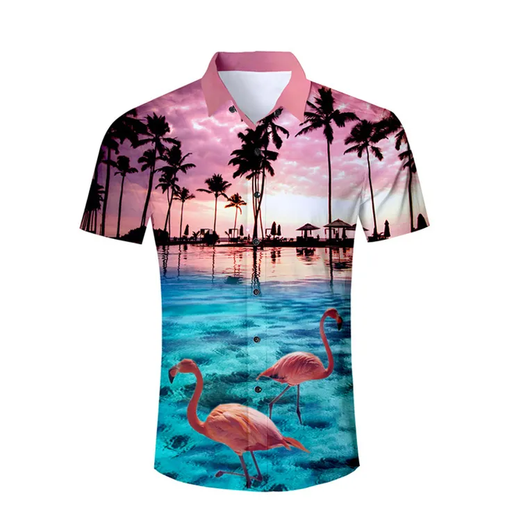Wholesale Custom Printed Hawaiian Shirts for Men Casual Breathable Poplin Fabric