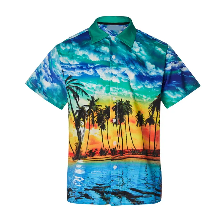Wholesale Custom Printed Hawaiian Shirts for Men Casual Breathable Poplin Fabric