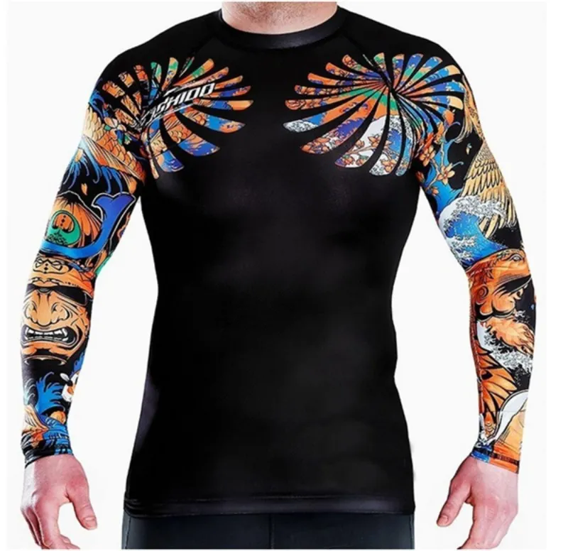 Custom Logo Manufacturer Polyester Spandex Fabric Jiujitsu Playera With Uv Protection Men MMA Rashguard Rashie Rash Guard Shirts