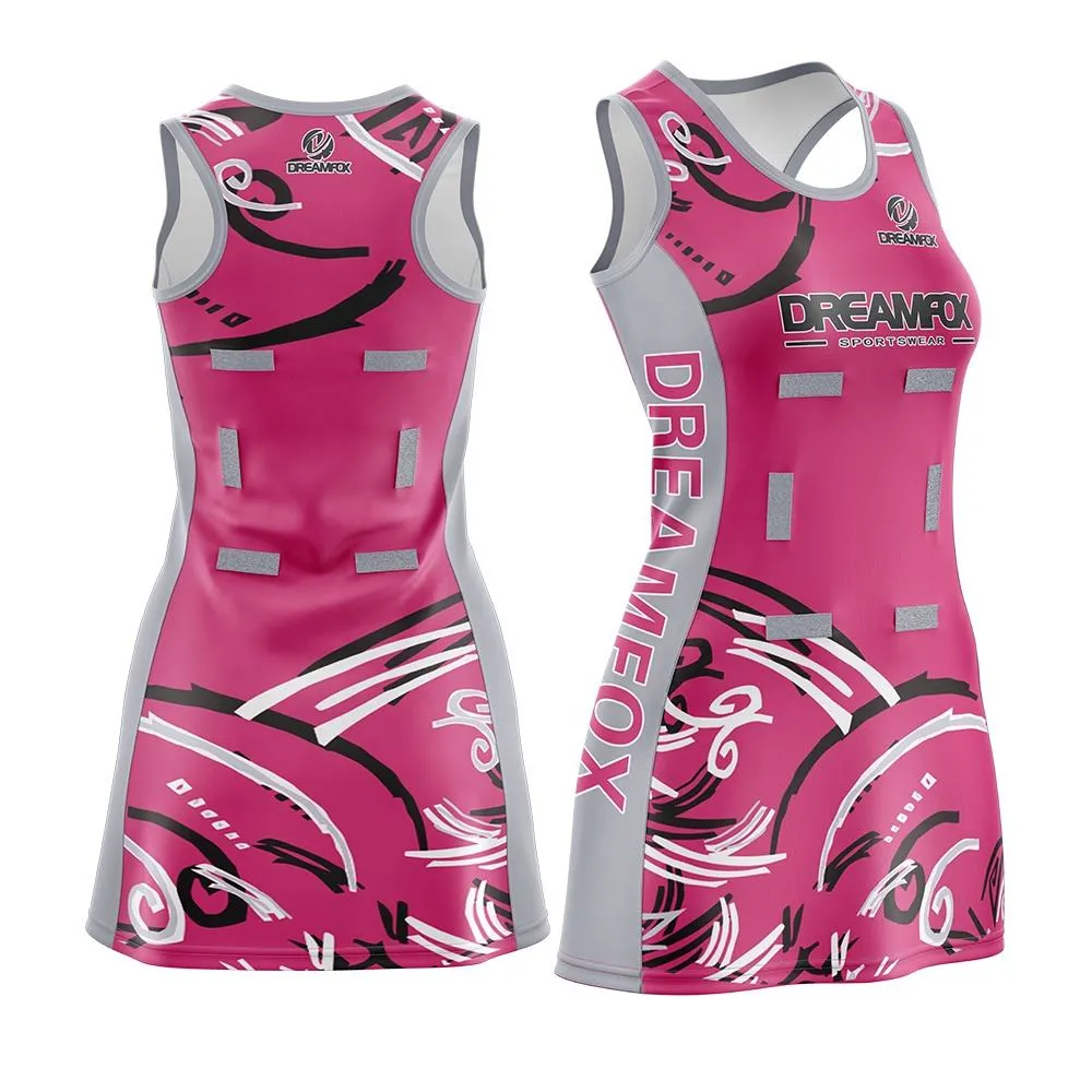 Customized breathable and quick-drying pink flame netball dress