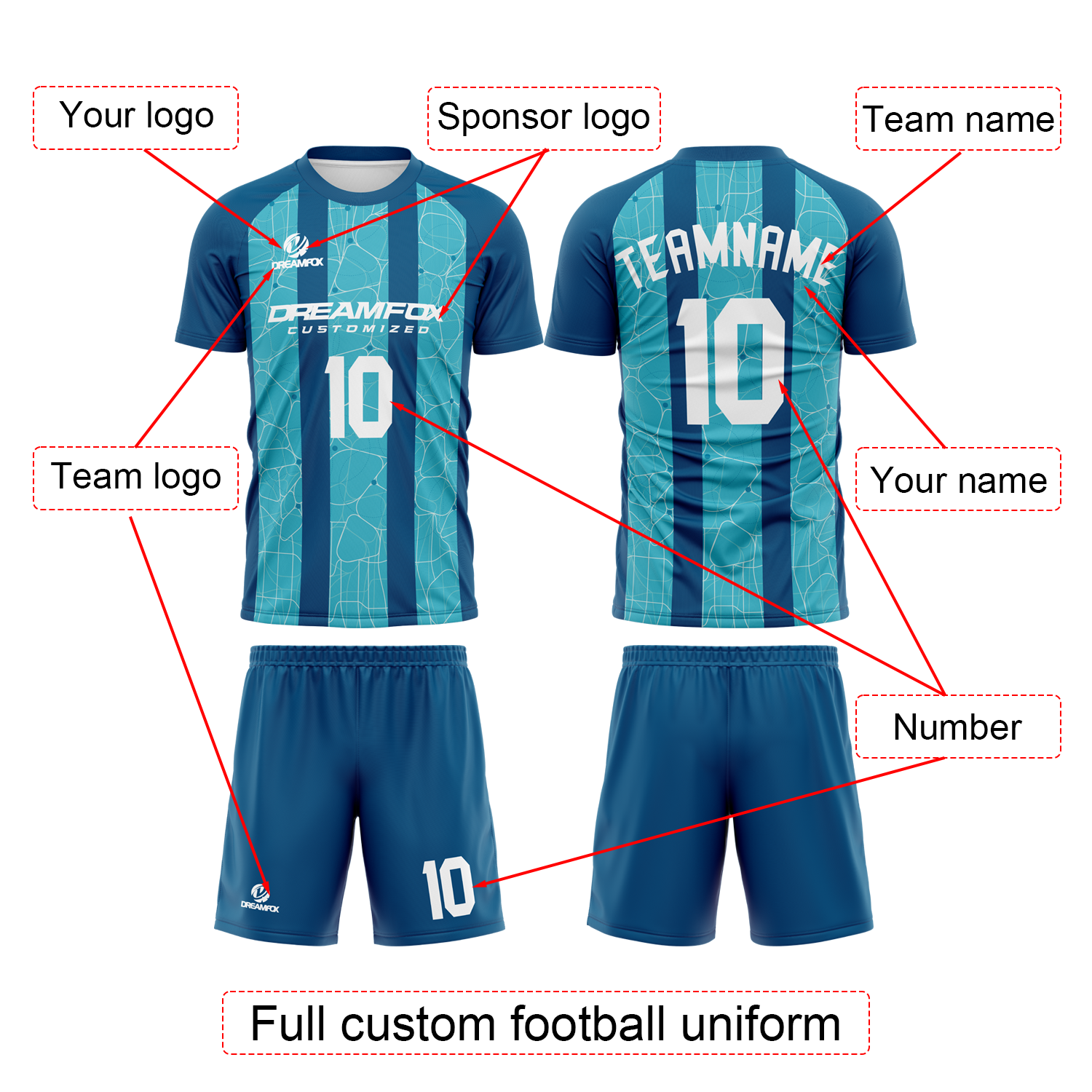Customized Logo Sublimation Printing 100% Polyester Football Uniform