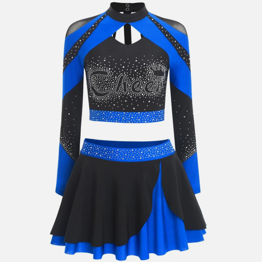 Long Sleeve Cheerleading Uniform Dance Skirt Sublimation Spandex Multicolor Cheerleader Uniform Customized girls Cheerleading Costumes