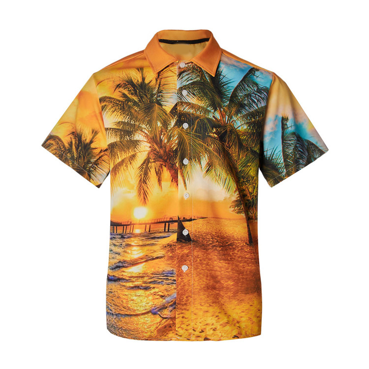 Wholesale Custom Printed Hawaiian Shirts for Men Casual Breathable Poplin Fabric